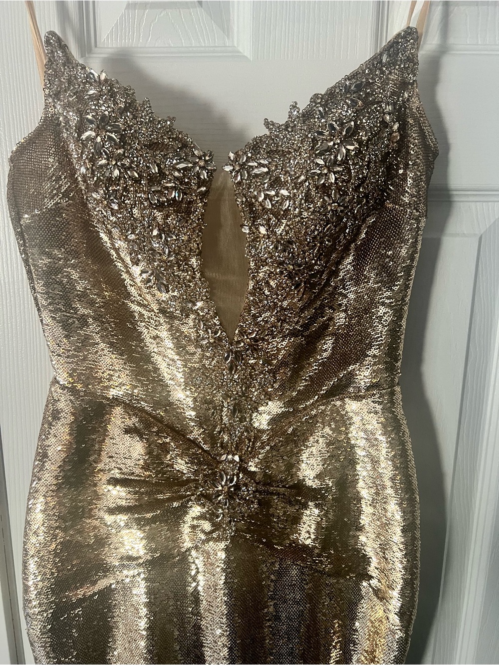 Strapless Gold Sequin Prom or Evening Gown